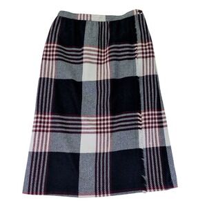Vintage Plaid Wool Skirt‎ Faux Wrap Midi Long Maxi Skirt Women Size 12 A Line